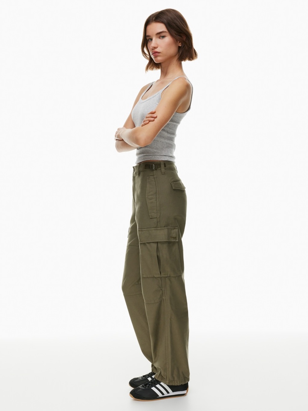 TNA Olive Green Women's Cargo Jumpsuit-Style Pants